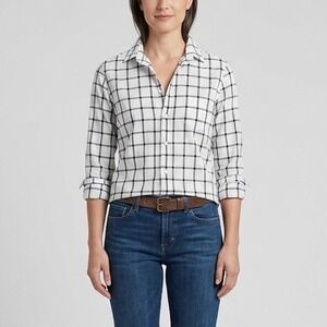 Frank & Eileen Barry White Black Windowpane Plaid Cotton Button Up Shirt Small